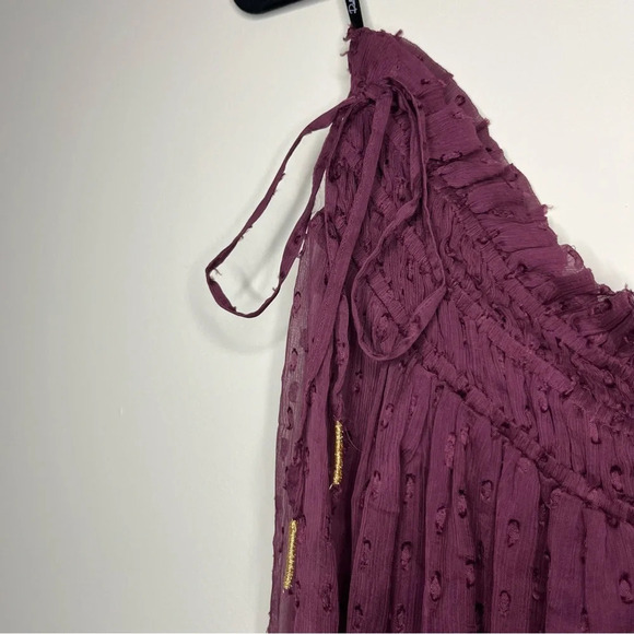 ANTHRO RAHI CALI Off Shoulder Clip Dot Sheer Gold Ties Longsleeve Blouse Top - Picture 9 of 11